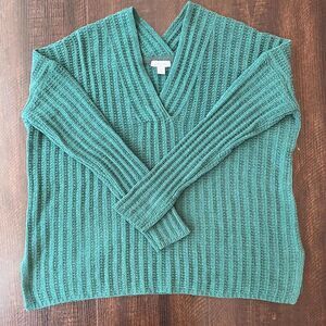 J Jill Women’s Green Chenille V-Neck Drop Shoulder Sweater Size Small